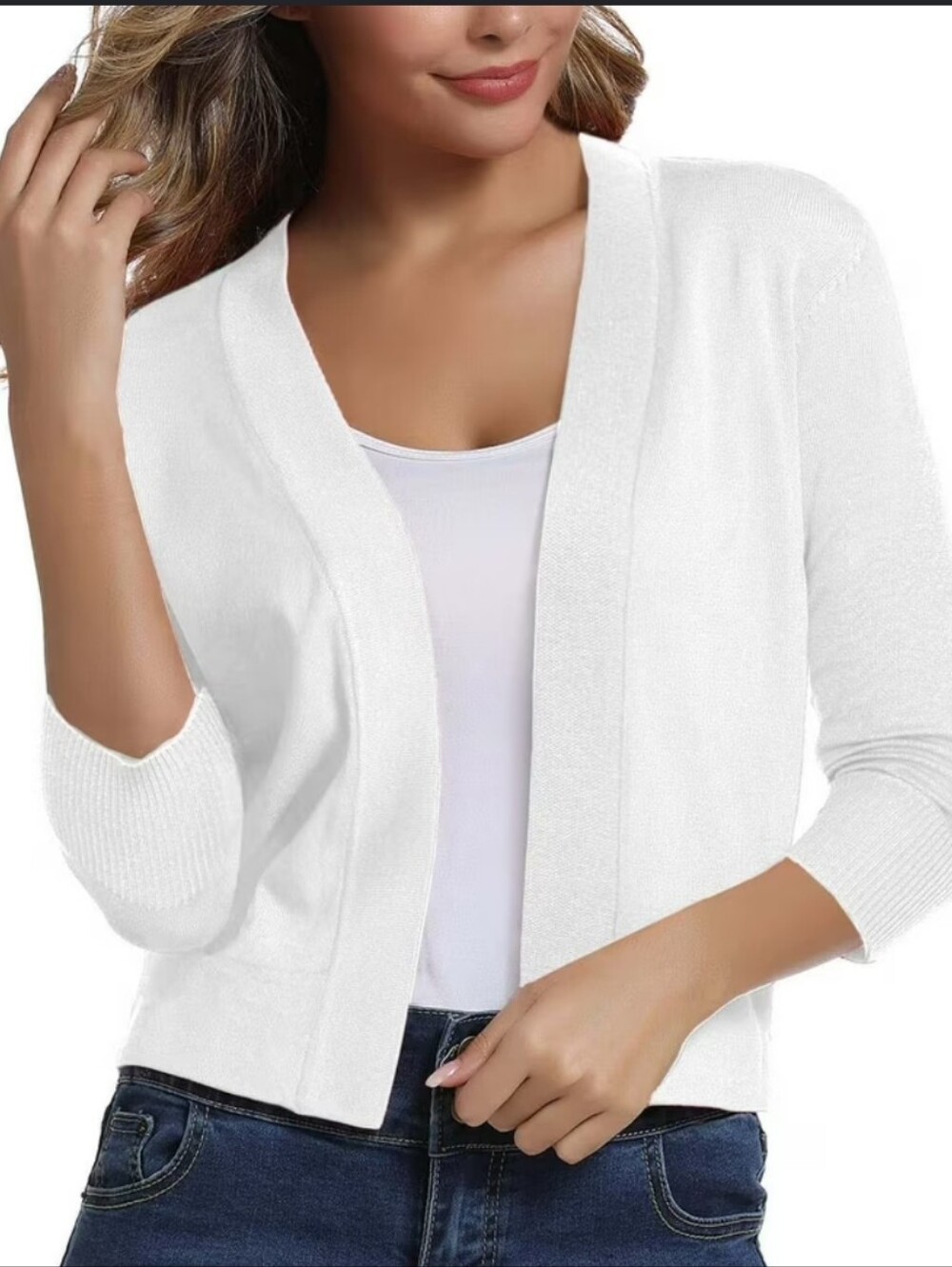 Summer White Cardigan By FESSICA H Size LARGE stretchy Versatile